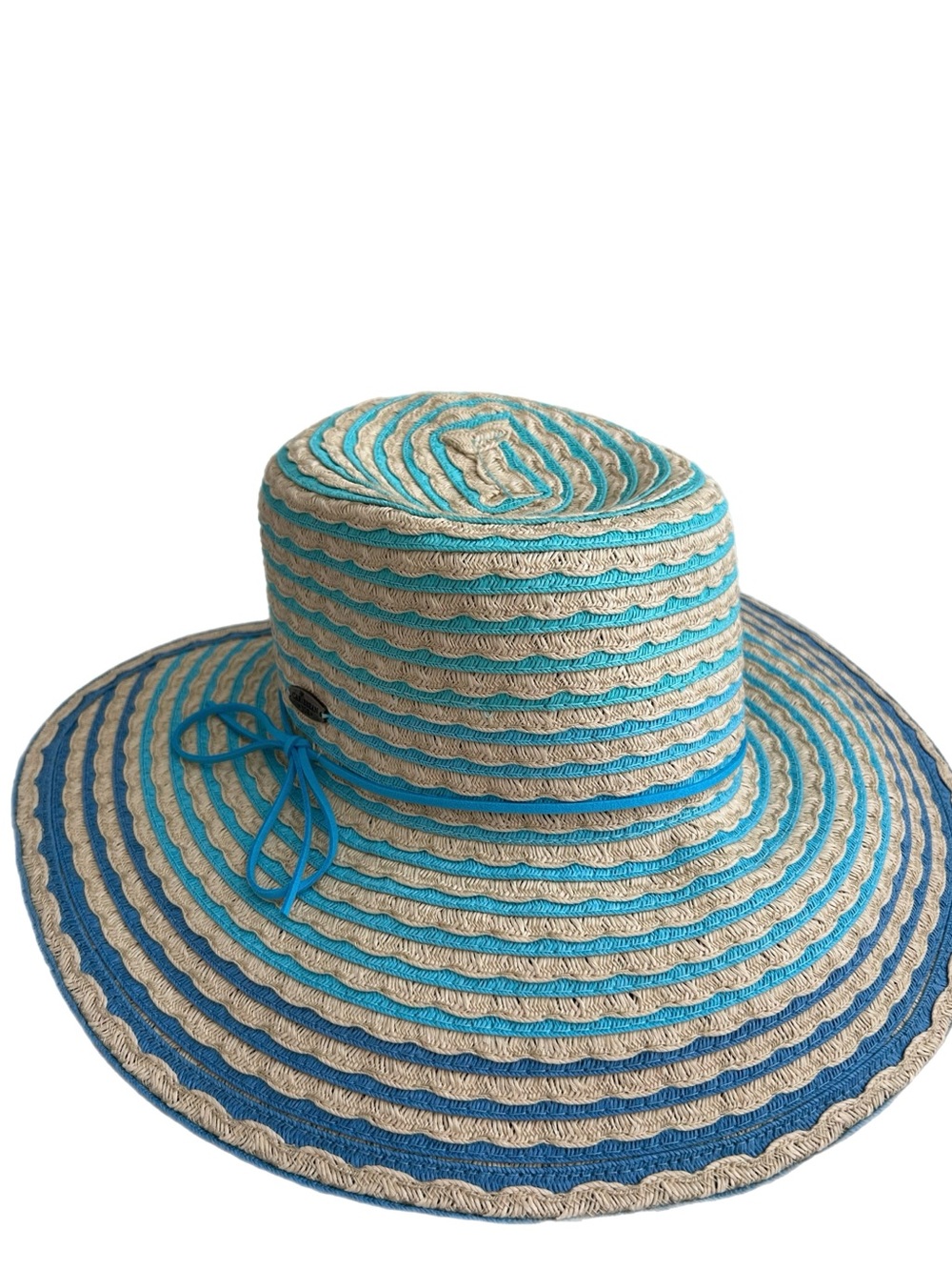 Caribbean Joe Turquoise and Natural Straw Wide Brim Sun Hat